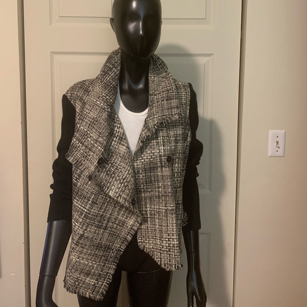 Anne Klein Drape Front Mixed Media Tweed Jacket